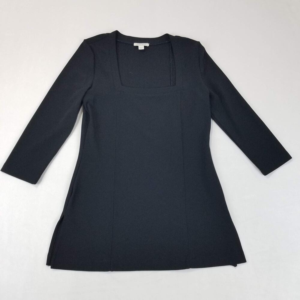 Boston Proper Tunic Top Womens Medium Black Square Neck 3/4 Sleeve Stretch Knit